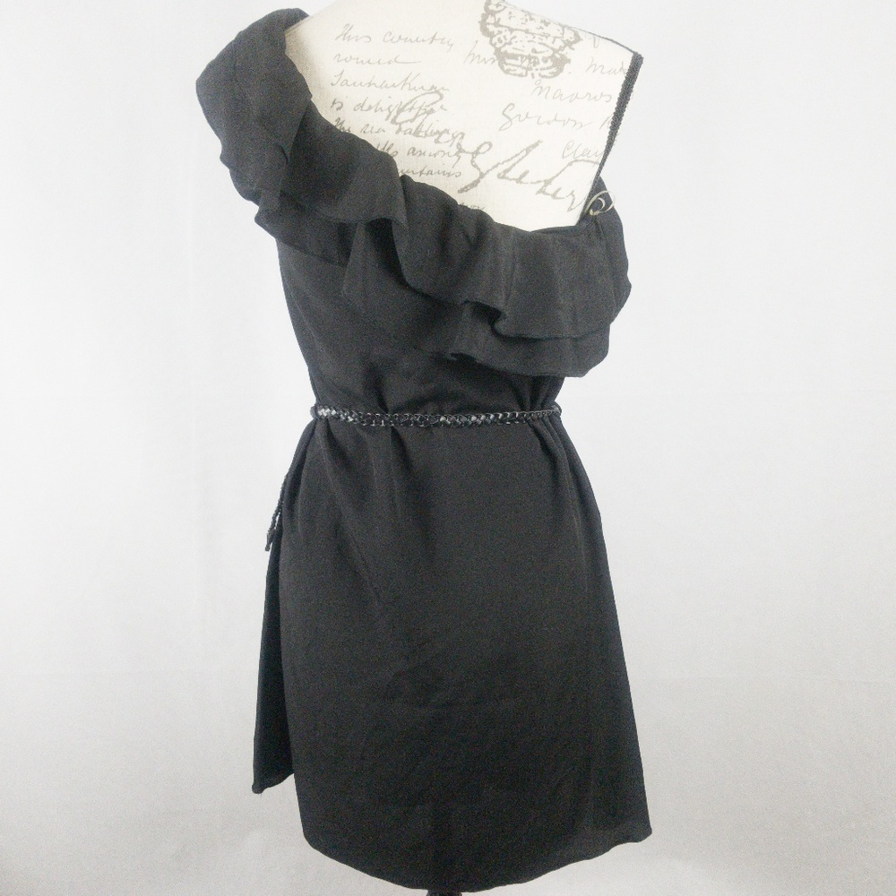 NWT Guess One Shoulder Dress Ruffle Black Large - Picture 3 of 4